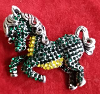 Green Bling Horse Brooch
